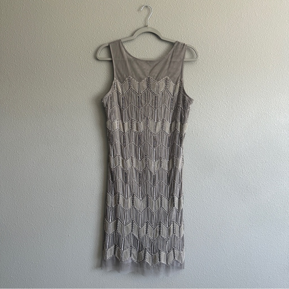 Sundance Beige Taupe Beaded Embroidered Midi Dress 6